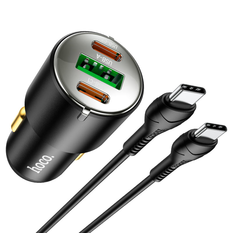 hoco-nz6-pd45w-3-port-2c1a-car-charger-set-wire